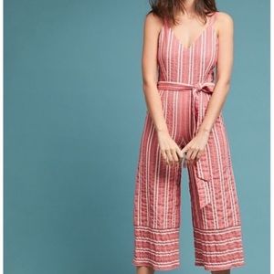 Anthropologie Red Striped Jumpsuit Size XS